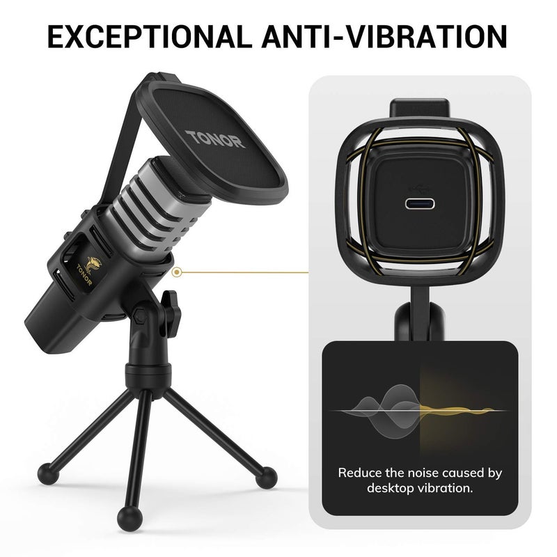 TONOR USB Microphone for PC, Cardioid Condenser Computer Mic with Tripod Stand, Pop Filter, Shock Mount for Gaming, Streaming, Podcasting, YouTube - Image 4