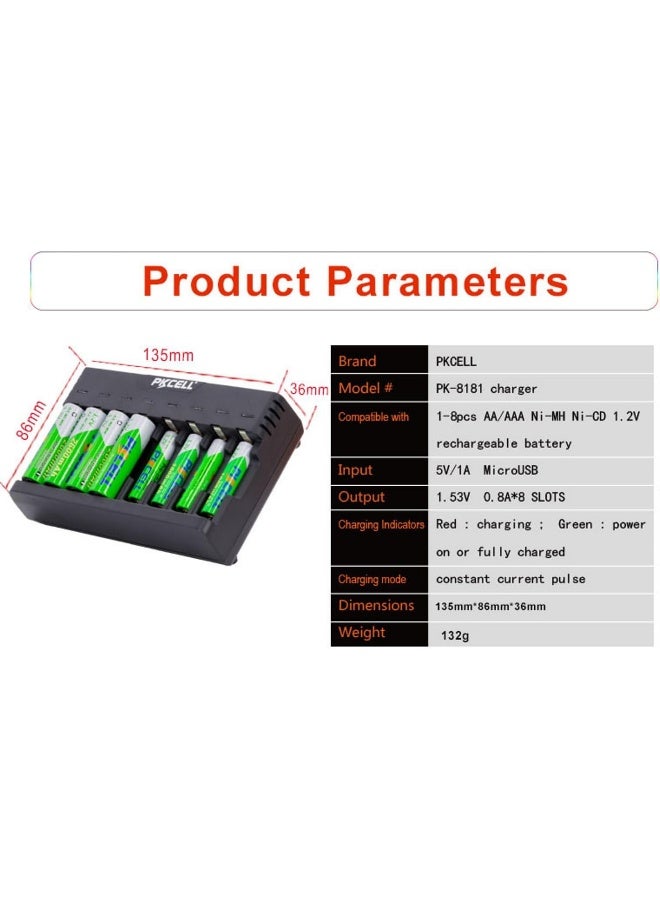 PKCELL شاحن البطاريات USB Pkcell Pk-8181 8 فتحات Ni-Cd/Ni-MH - Image 2