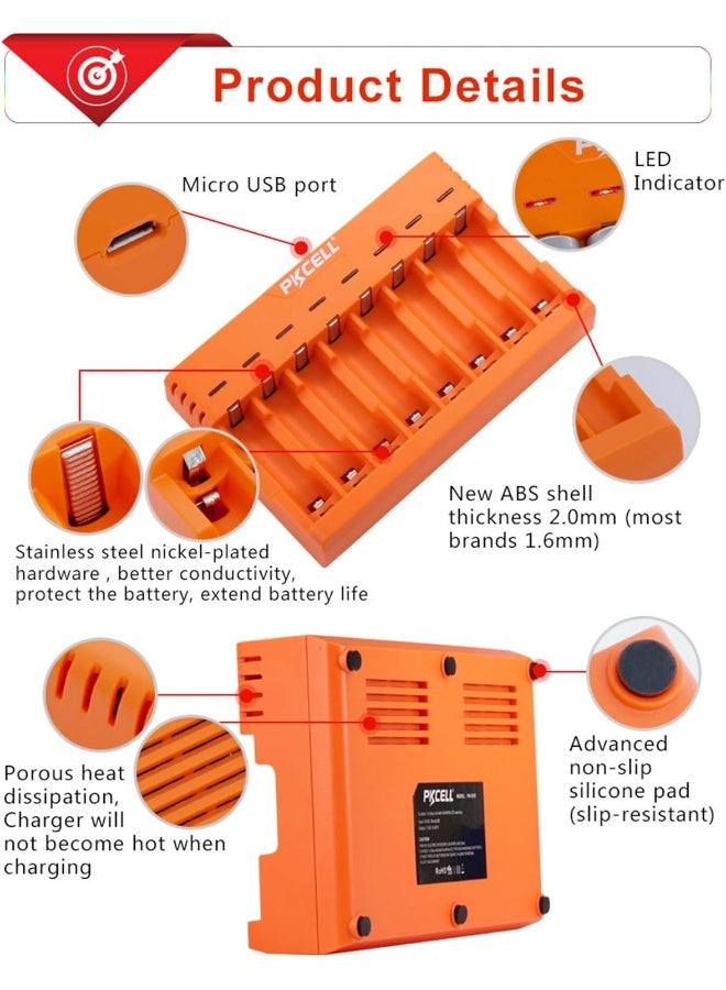 PKCELL شاحن البطاريات USB Pkcell Pk-8181 8 فتحات Ni-Cd/Ni-MH - Image 3