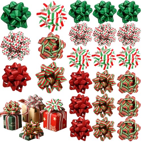 Geelin 24 Pcs Christmas Gift Pull Bows Peel Stick 6 Style Christmas Confetti Gift Bows Xmas for Tree Presents Package Baskets Wedding Party Decor Birthday - Image 1