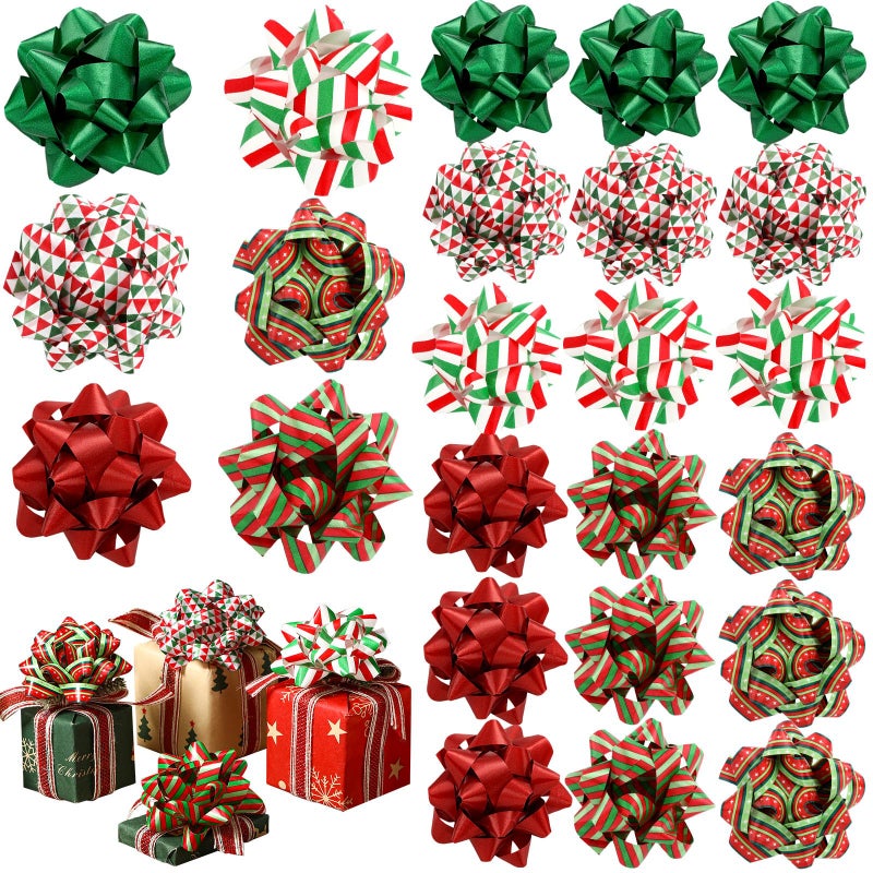 Geelin 24 Pcs Christmas Gift Pull Bows Peel Stick 6 Style Christmas Confetti Gift Bows Xmas for Tree Presents Package Baskets Wedding Party Decor Birthday - Image 2