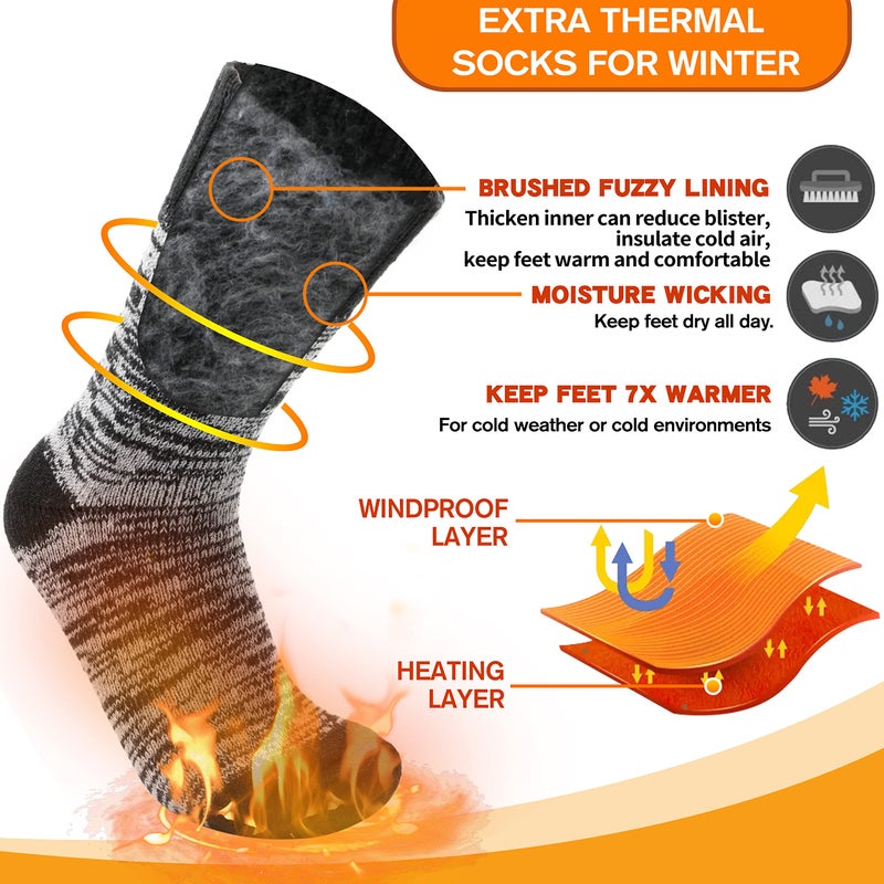 Welwoos Heated Thermal Socks for Women & Men Winter Warm Ski Thick Boot Insulated Gift Socks Stocking Stuffers for Women 3 Pairs (Black,L) - Image 4