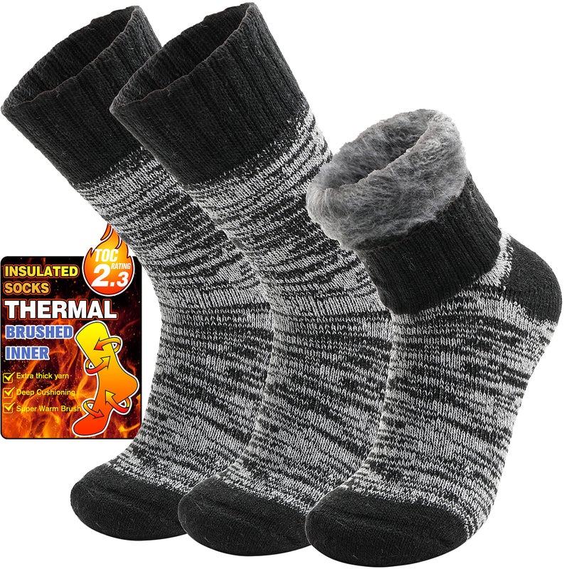 Welwoos Heated Thermal Socks for Women & Men Winter Warm Ski Thick Boot Insulated Gift Socks Stocking Stuffers for Women 3 Pairs (Black,L) - Image 1