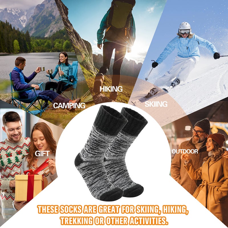 Welwoos Heated Thermal Socks for Women & Men Winter Warm Ski Thick Boot Insulated Gift Socks Stocking Stuffers for Women 3 Pairs (Black,L) - Image 2