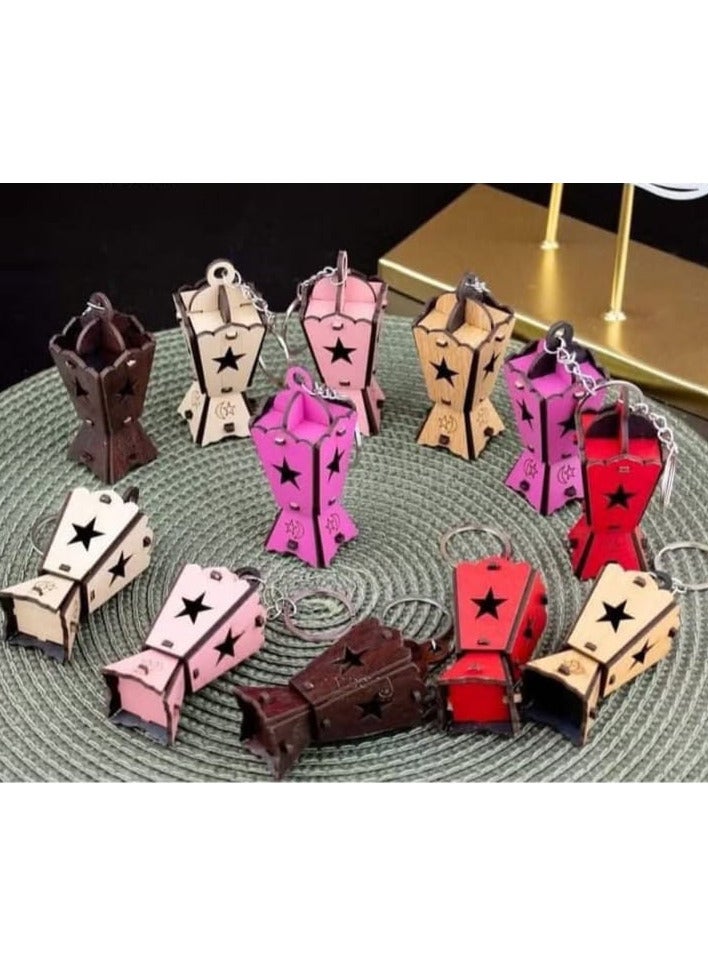 ميدالية فانوس ميدالية رمضان خشب عدد 12 قطعة متعدد الاشكال والالوان 9 سم