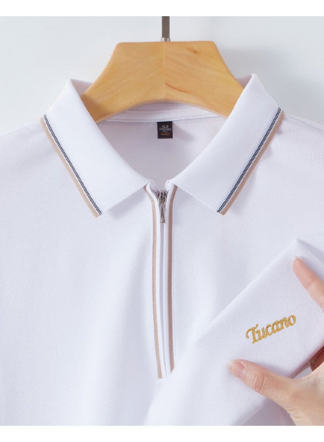 Tucano summer Short Sleeve Acetate Mulberry Silk Linen Cotton Business Casual Polo Shirt T-shirt Top - Image 1
