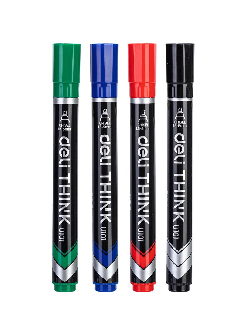 Deli Permanent Marker 1.5-5mm , Low Odor , Waterproof , Set of 4 Assorted Colors - Image 2