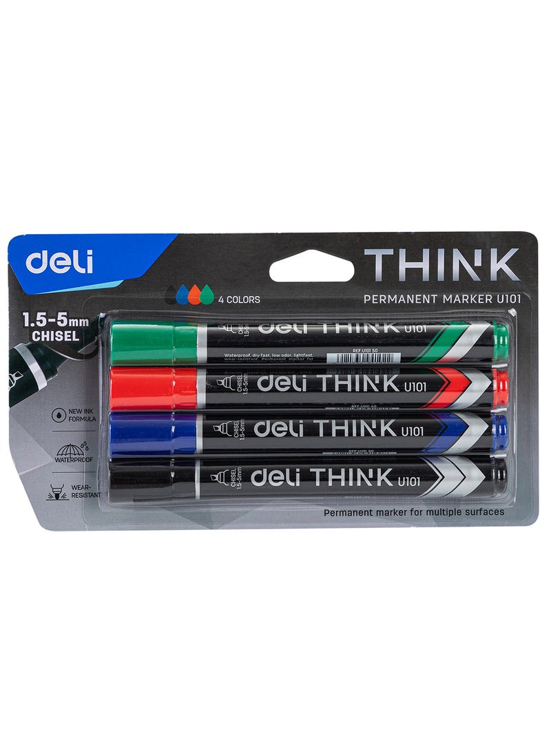 Deli Permanent Marker 1.5-5mm , Low Odor , Waterproof , Set of 4 Assorted Colors - Image 1