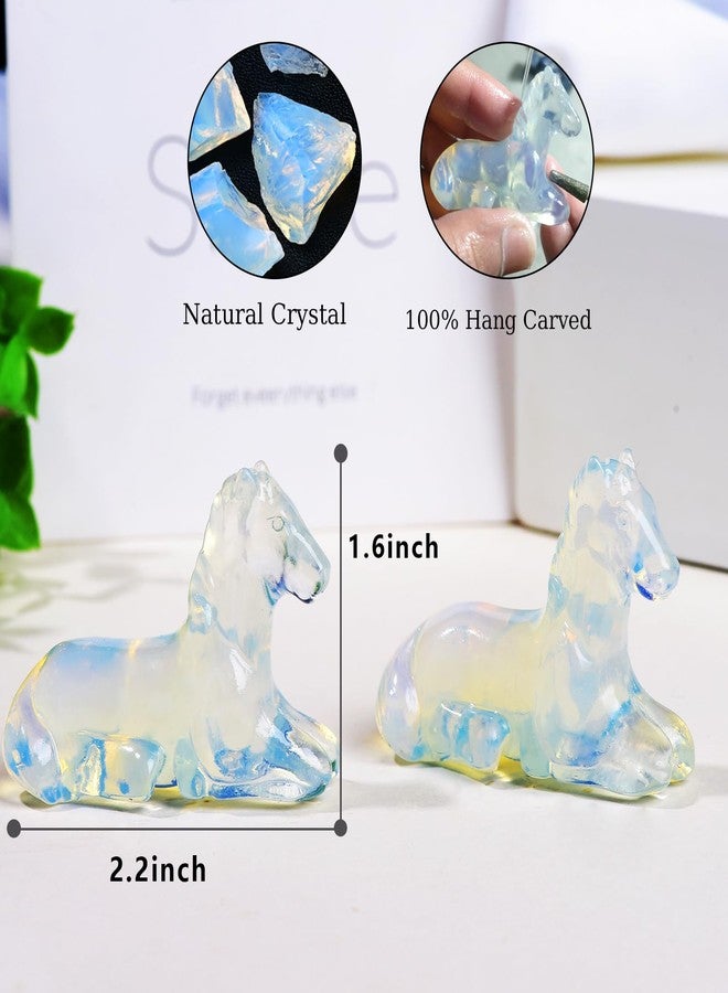 Ytbeoxk 2.2 Inch Opal Horse Crystal Figurines, Hand-Carved Healing Crystals Decor, White Horse Statues Stone Energy Gemstones, in Bedroom Office Meditation Memorial Gifts for Men and Women - Image 2