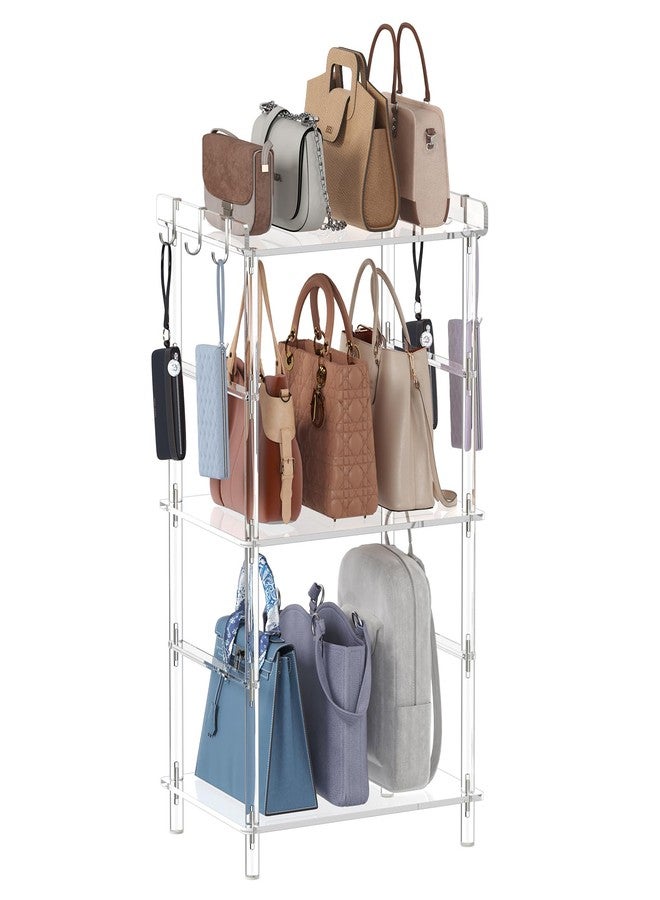 HMYHUM 3-Tier Acrylic Purse Organizer, Large Capacity, Multi-Functional Purse Rack with 6 Metal Hooks, Floor Standing Handbag Organizer for Purse Storage, Purse Storage for Cloakroom Foyer Bedroom - Image 1