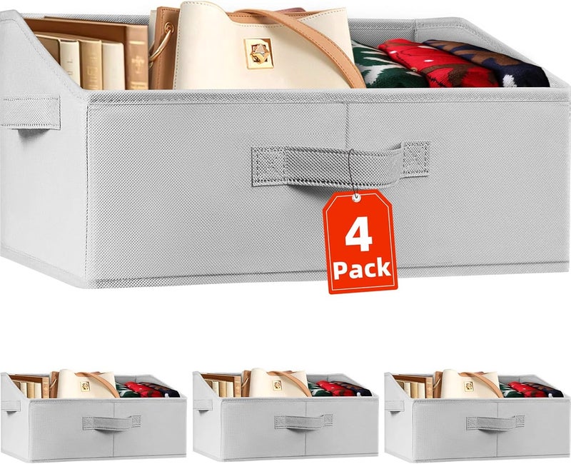 Criusia Closet Organizers Bins 4 Pack - Large Collapsible Shelf Organizer with Handles - Fabric Trapezoid Home Organization and Storage Baskets for Organizing Clothes Toy Blanket Towel Purse Hats - Image 1
