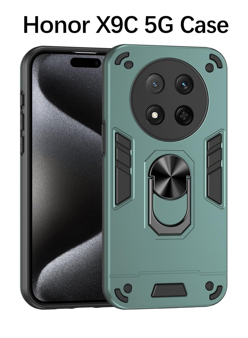 Honor X9c 5G Case Cover with  Kickstand ,Kickstand Shell Back Cover Scratch-Resistant Shock-Absorbing Protector Accessories, Kickstand Stand Magnetic Car Ring Holder Protection (Green) - Image 1