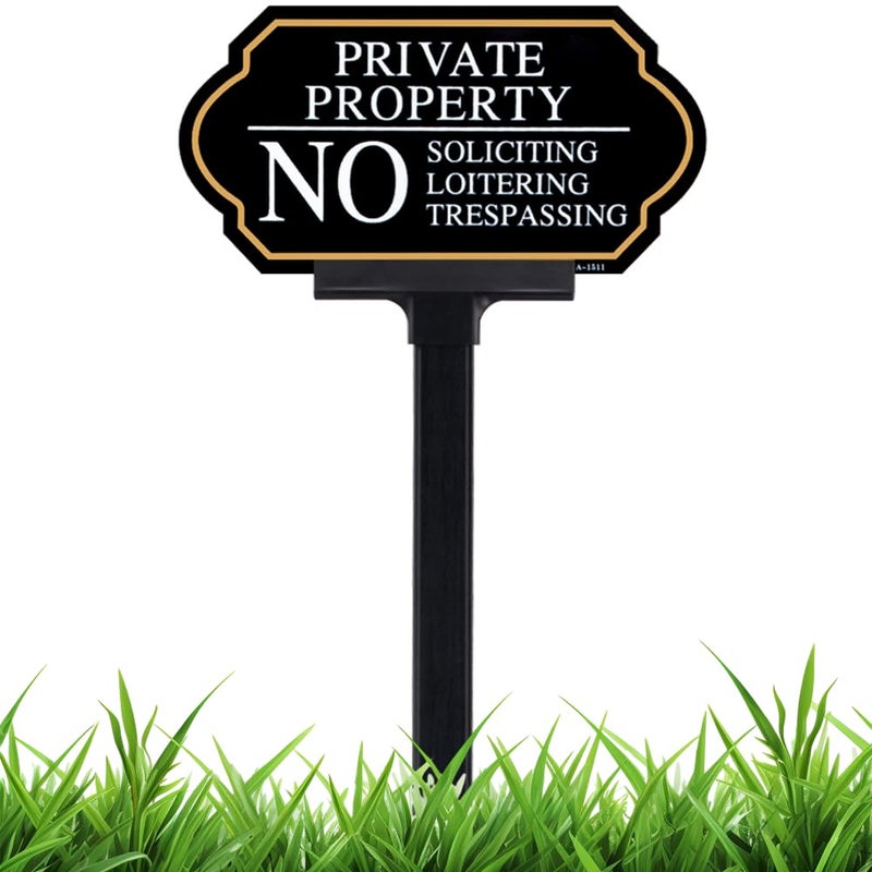 DXSIGN Private Property No Trespassing Sign with Stake, No Soliciting Sign for House 5x10 inch/35 inch High, for Front Door/Lawns/Gardens and Business - Image 1