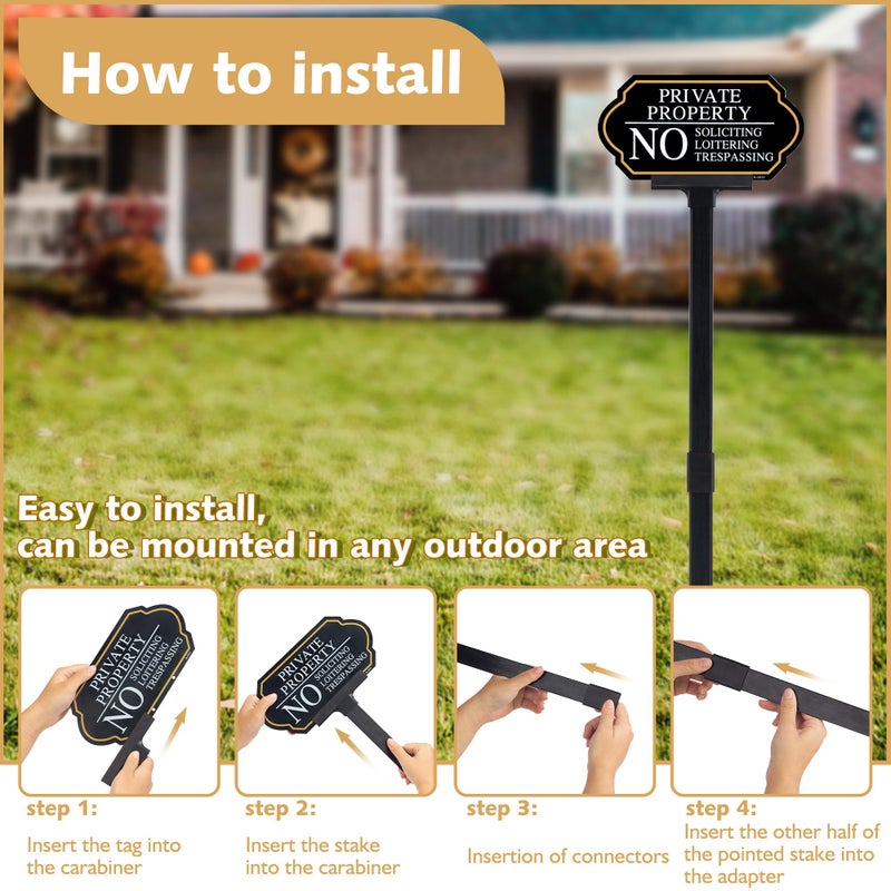 DXSIGN Private Property No Trespassing Sign with Stake, No Soliciting Sign for House 5x10 inch/35 inch High, for Front Door/Lawns/Gardens and Business - Image 4