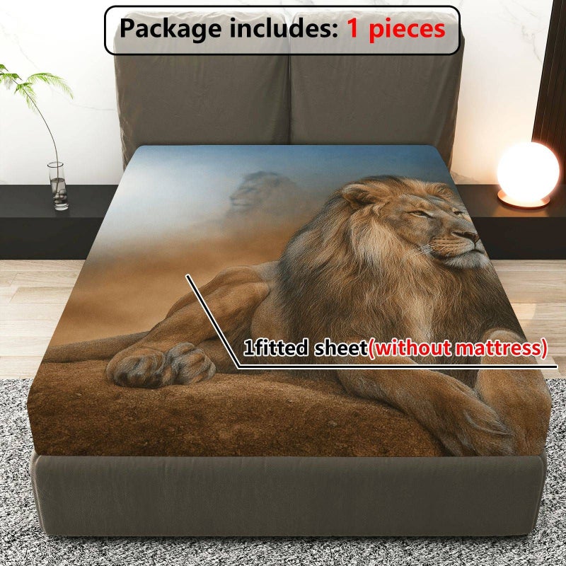 1pc Mixed Colors Fitted Sheet Featuring A Lion Design Breathable And Soft Mattress Protector For King Size Bed 79.92 By 77.95 Inches Perfect For Safari Themed Bedroom Guest Room - Image 5
