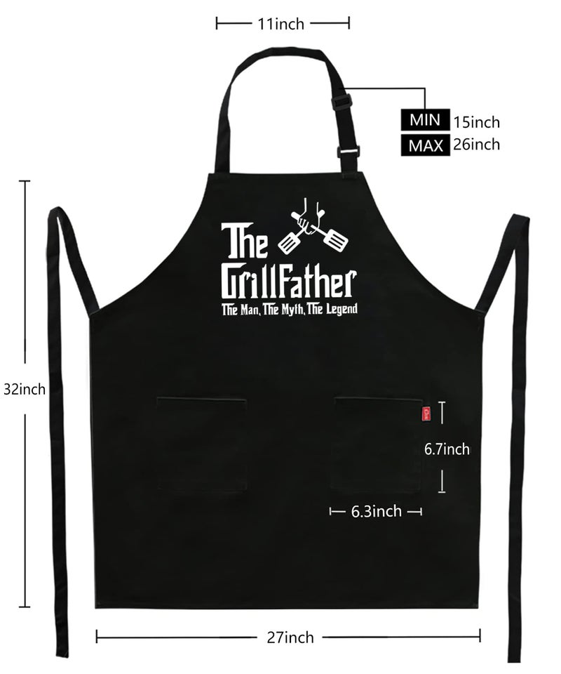 Kaidouma Funny Grill Aprons for Men - The Grillfather - Menâ€™s Funny Chef Cooking Grilling BBQ Apron with 2 Pockets - Birthday Father's Day Christmas Gifts for Dad, Step Dad, Father in Law, Husband - Image 4