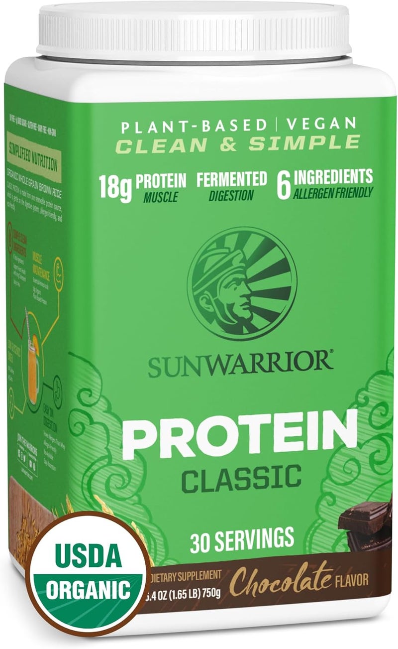 Sunwarrior Brown Rice Protein Powder with Bcaa  Amino Acids Raw Rice Protein Shake Gluten Free Low Carb Dairy Free  Plant Based Classic Sprouted Brown Rice Protein Powder Chocolate 750g by Sunwarrior - Image 1