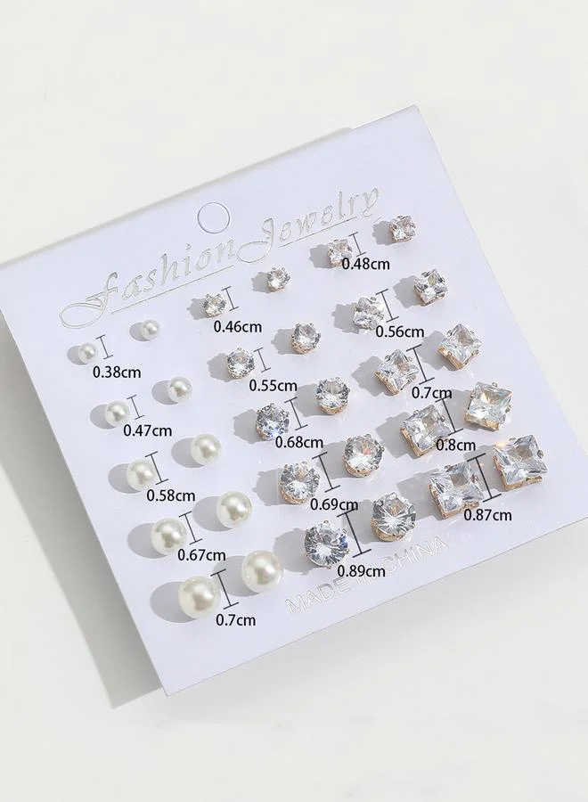 Take Two Take Two Set of 15 - Faux Pearl Rhinestones Earrings