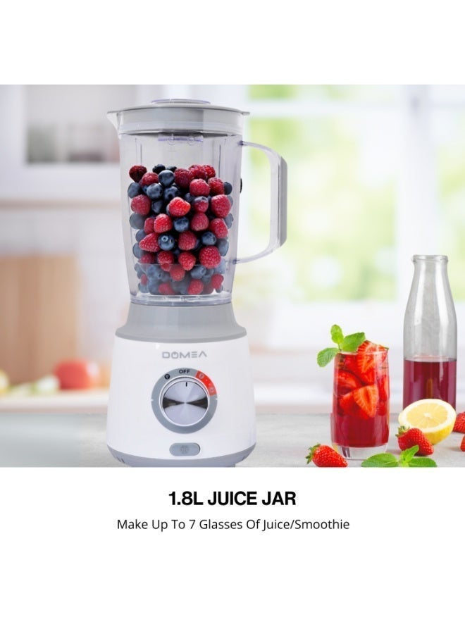 DOMEA 2-in-1 Blender & Grinder, 600W High-Speed Motor, 1.8L Juice Blender Jar + 300 ml Grinder Jar, 2-Speed + Pulse Function, Stainless Steel Blade, Ice Crushing, Coffee Grinding, Countertop Blender - Image 2