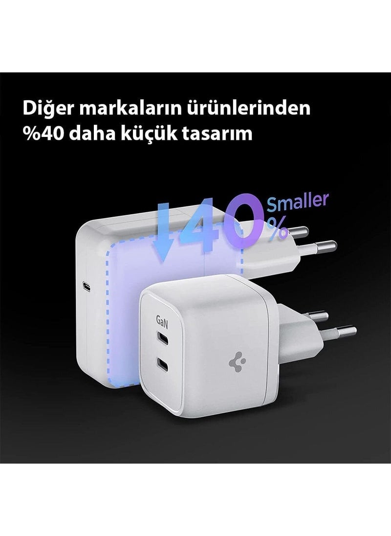 Spigen - PowerArc ArcStation 35W Fast Charger 2 Port Gallium Nitride (GaN) USB-C PD 3.0 30W / PPS 30W (Samsung Fast Charging Supported) iPhone / Android Charging Adapter PE2104 White - ACH03714 - Image 1
