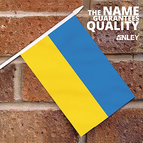 Anley Ukraine Mini Flag 12 Pack Hand Held Small Miniature Ukrainian Flags on Stick Fade Resistant Vivid Colors 5x8 Inch with Solid Pole Spear Top - Image 3