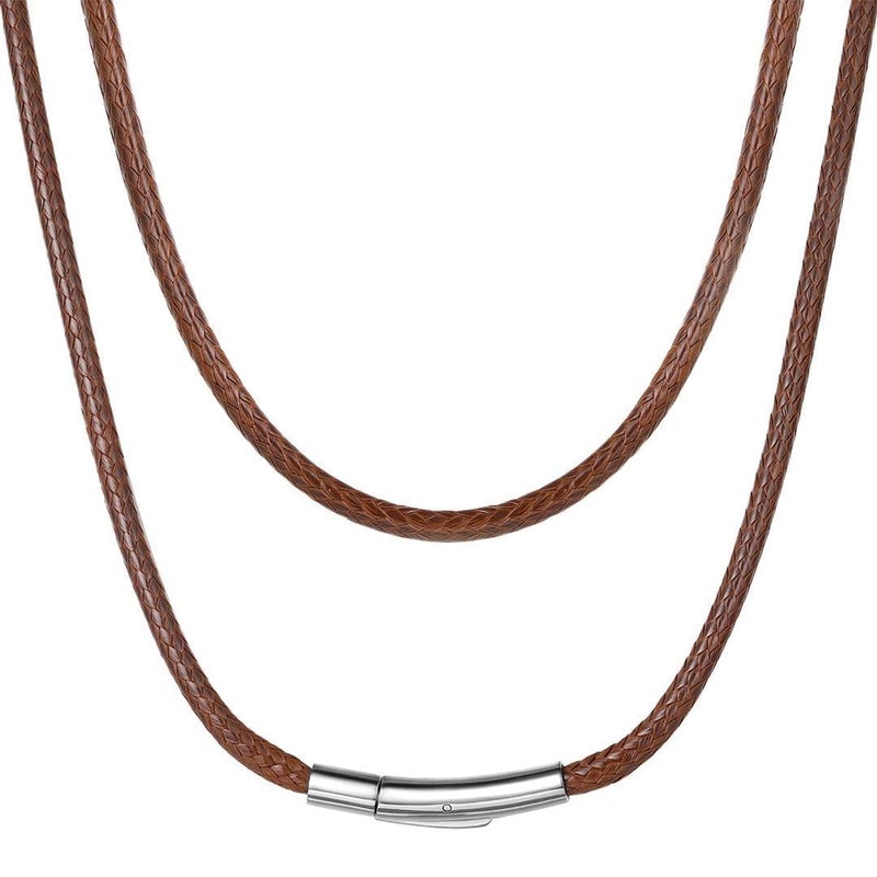 ChainsHouse Braided Brown Leather Necklace Cord 3MM 22 Inches with Stainless Steel Clasp Waterproof Rope Chain for DIY Jewelry Unisex Gift - Image 2