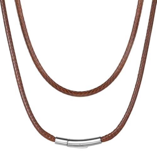 ChainsHouse Braided Brown Leather Necklace Cord 3MM 22 Inches with Stainless Steel Clasp Waterproof Rope Chain for DIY Jewelry Unisex Gift - Image 1