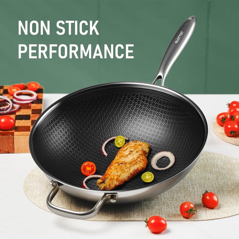 SLOTTET Hybrid 12-Inch Wok with Steamer,Nonstick Stainless Steel Woks & Stir-fry pans with Lid,Stay-Cool Handle,PFOA Free Cookware,Dishwasher and Oven Safe, Works on Induction - Image 2