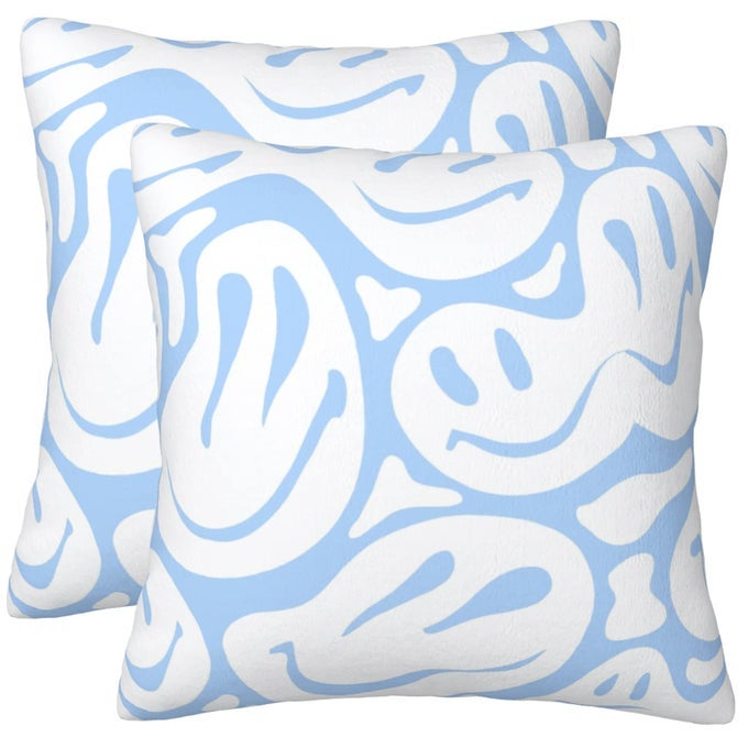 CUTE COOL PREPPY THROW PILLOWS COVERS ONLY NO PILLOW INSERTS CUTE PREPPY LIGHT BLUE BEACH TEEN GIRL CLEAN GIRL ROOM BEDROOM HOME APARTMENT DECOR AESTHETIC THINGS STUFF FOR TEEN GIRLS