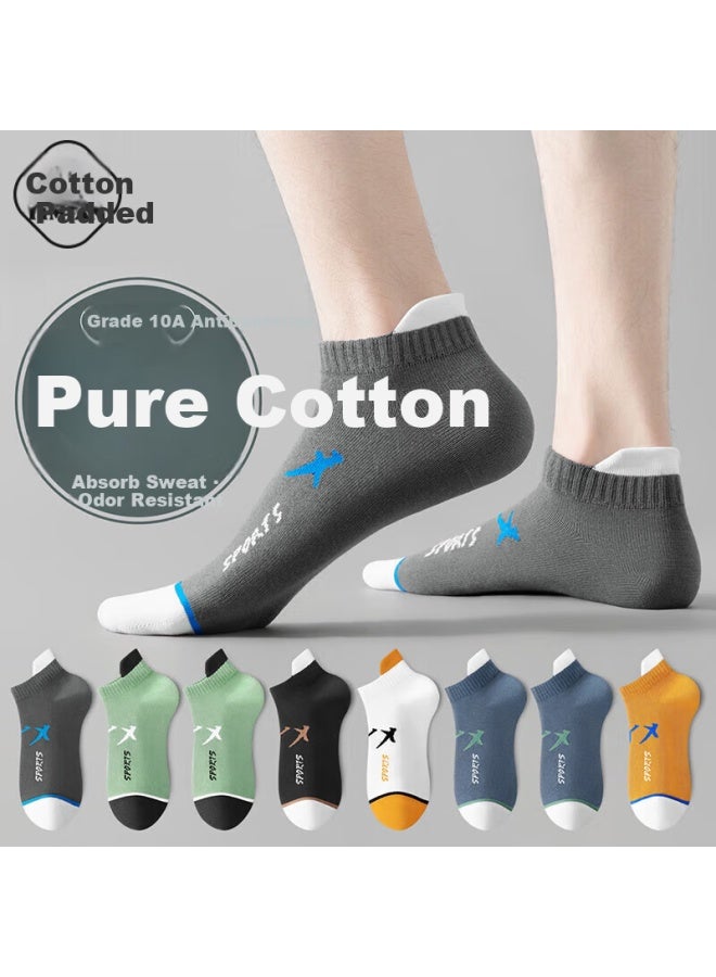 Yimian 8 Pairs Men'S 100% Cotton Short Socks Summer Thin Boat Socks Antibacterial Odor-Proof Breathable Low-Cut Short Tube Socks - Image 1