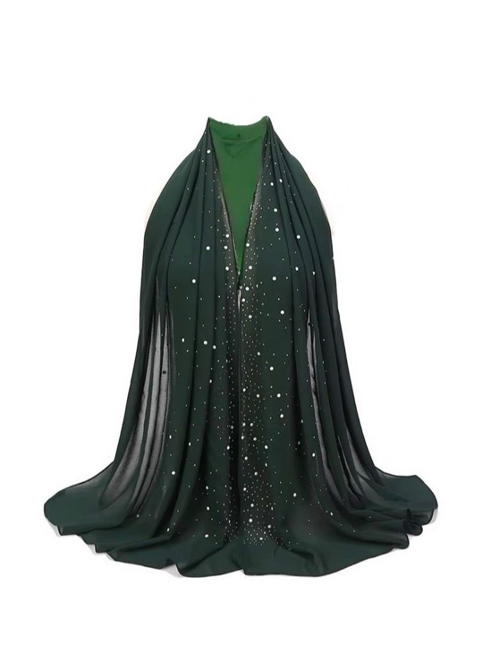 SOLOBUY Elegant Chiffon Hijab with Sparkle Rhinestonesl, 72 x 150 cm, Scarves (Green) - Image 1