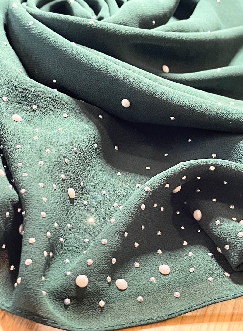 SOLOBUY Elegant Chiffon Hijab with Sparkle Rhinestonesl, 72 x 150 cm, Scarves (Green) - Image 3
