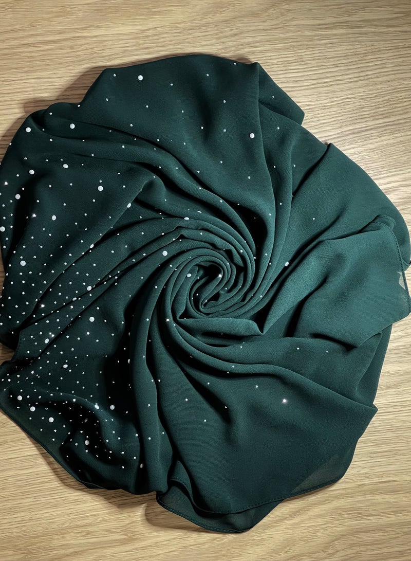 SOLOBUY Elegant Chiffon Hijab with Sparkle Rhinestonesl, 72 x 150 cm, Scarves (Green) - Image 2