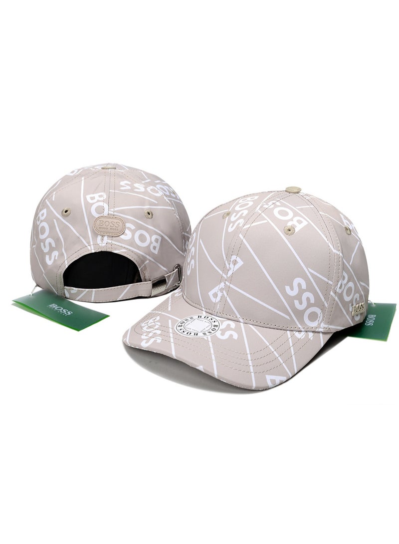BOSS Beige Baseball Cap with All - Over Logo Print