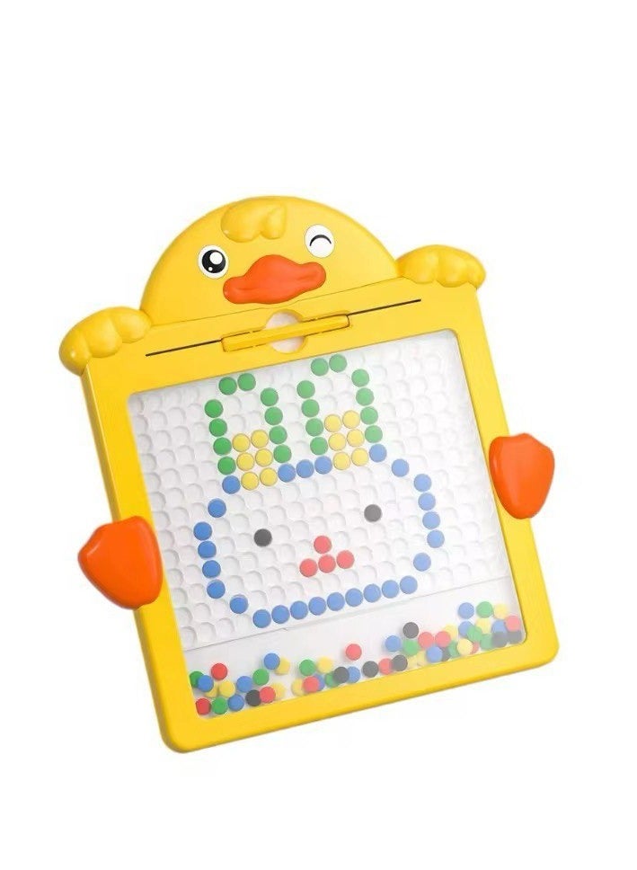 Kids Magnetic Drawing Board, Duck-Shaped Educational Toy with Colorful Beads, Yellow  - Image 1