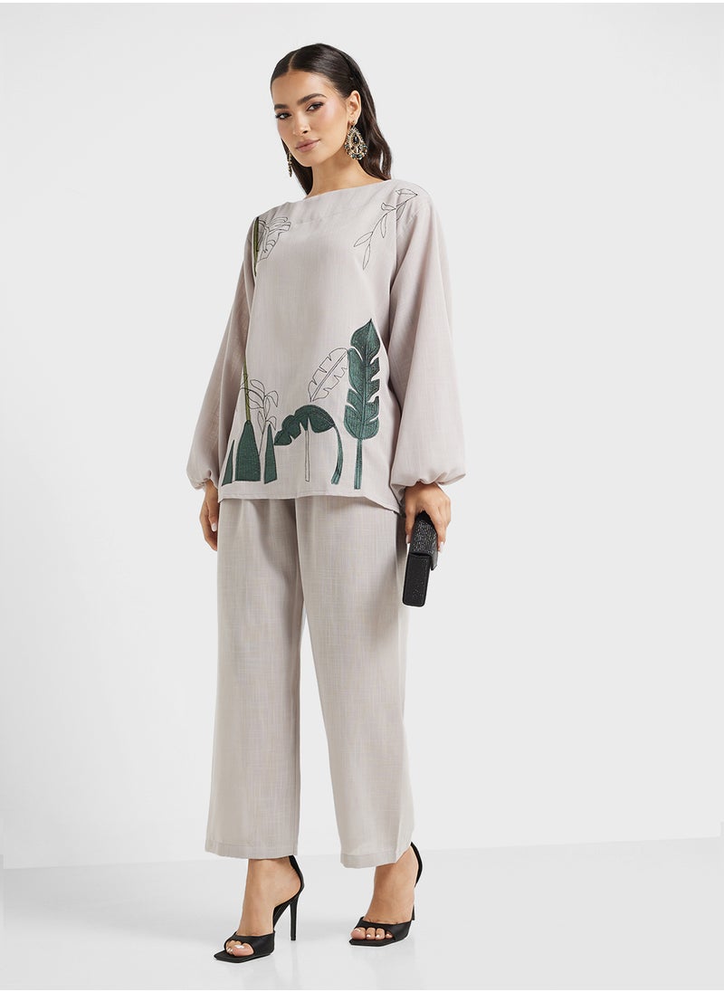 hayas closet Embroidered Blouse & Pants Set  - Image 1