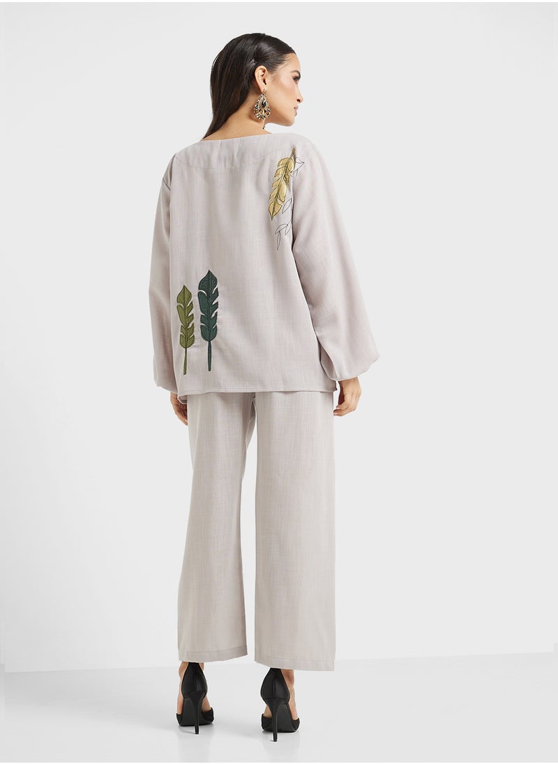 hayas closet Embroidered Blouse & Pants Set  - Image 2