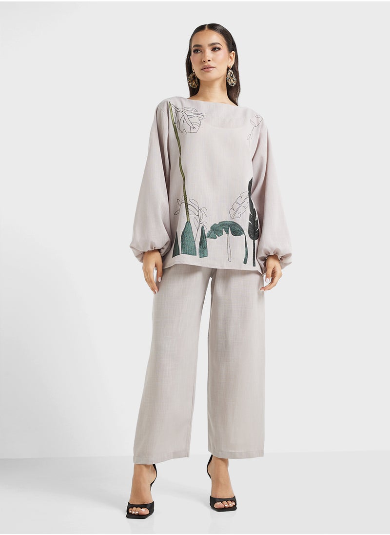 hayas closet Embroidered Blouse & Pants Set  - Image 5