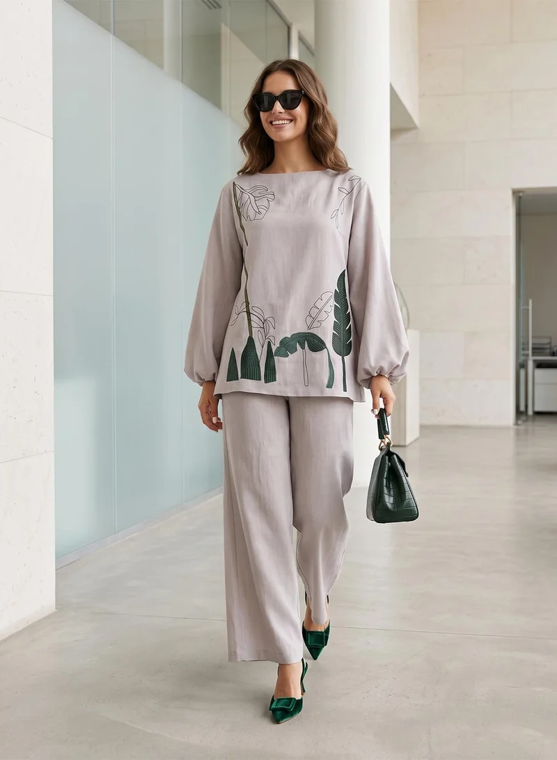 hayas closet Embroidered Blouse & Pants Set