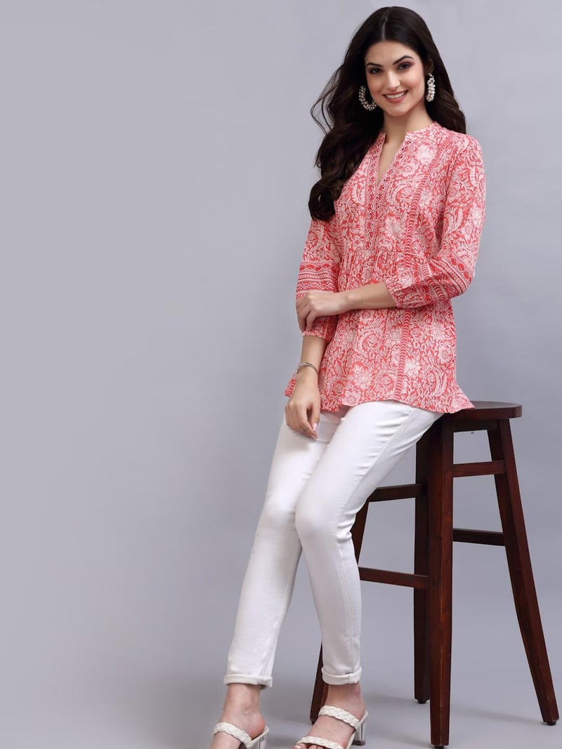 rytras Women's Floral Printed Cotton Top(Orange,XXL) - Image 4