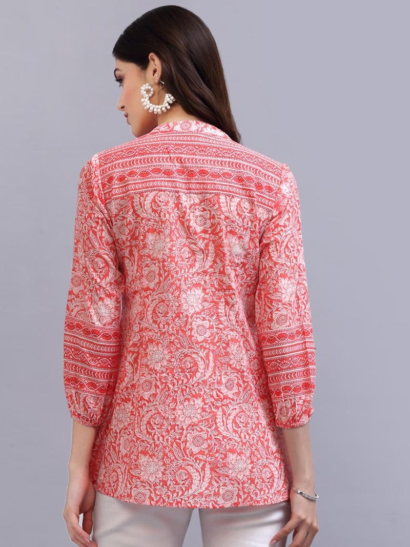 rytras Women's Floral Printed Cotton Top(Orange,XXL) - Image 2