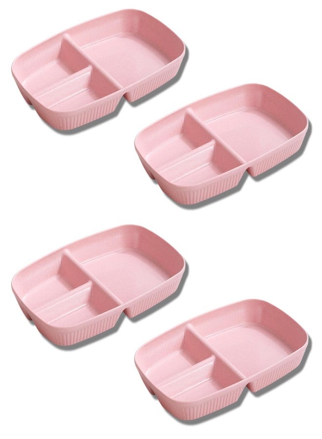 Amillee Wheat Straw Rectangular Divided Plates for Healthy Eating, 3 Sections Dinner Plates for Adults, Kids, Campers, and Portion Control, Microwave and Dishwasher Safe Dish (Pack of 4, Pink) - Image 1