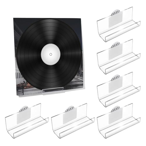 Kalami 6 Pack Vinyl Record Holder Wall Mount No Drill Self Adhesive Acrylic Record Shelf Display Racks for LP Album Covers CD Book Pictures - Image 1