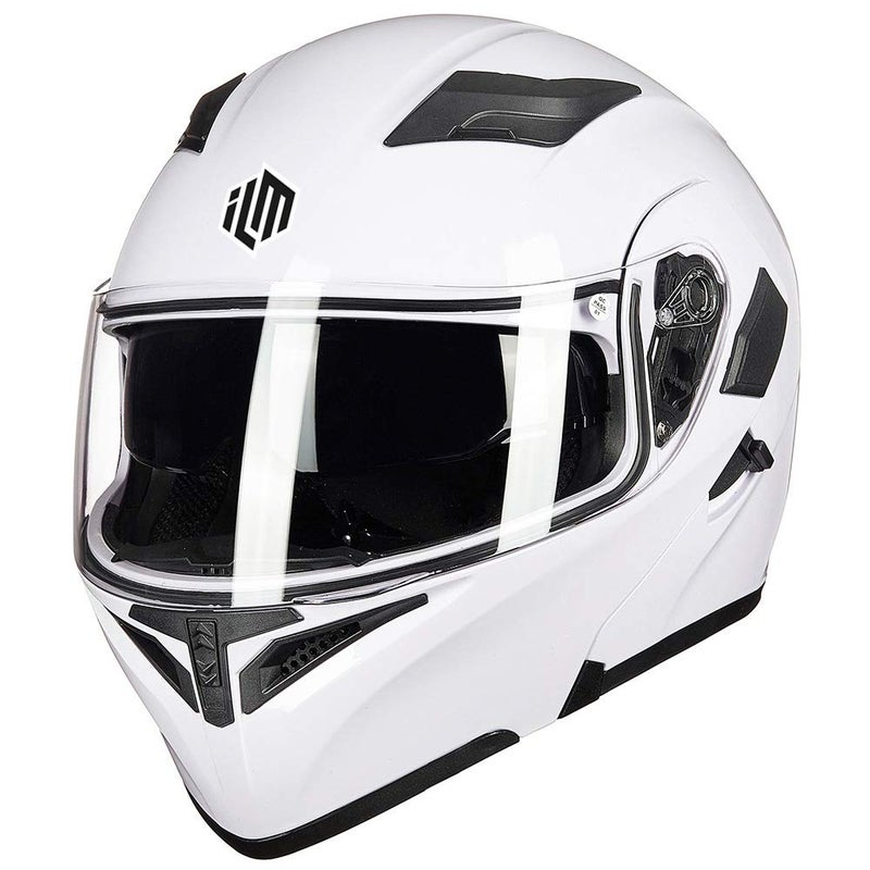 ILM Motorcycle Dual Visor Flip up Modular Full Face Helmet DOT 6 Colors Model 902 (M, White) - Image 3