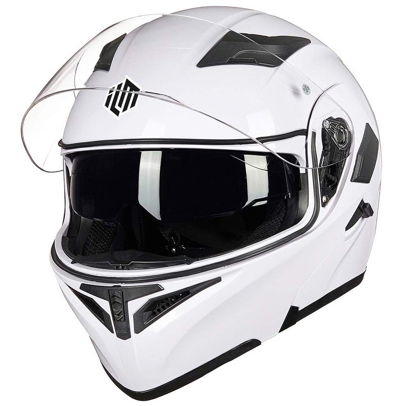 ILM Motorcycle Dual Visor Flip up Modular Full Face Helmet DOT 6 Colors Model 902 (M, White) - Image 2