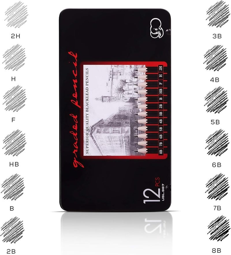 ABOUT SPACE Artist Pencil for Sketching Drawing Art Pack of 12 with Metal Case B 2B 3B 4B 5B 6B 7B 8B HB H 2H F - Image 2