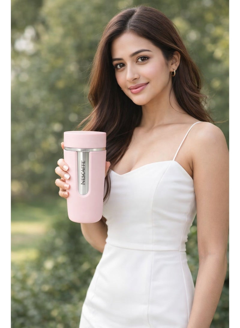 نسكافيه كوب قهوة فاخر معزول من الفولاذ المقاوم للصدأ | كوب قهوة للسفر مقاوم للتسرب | كوب حراري يحافظ على المشروبات ساخنة وباردة | تصميم أنيق باللون الوردي - Image 3