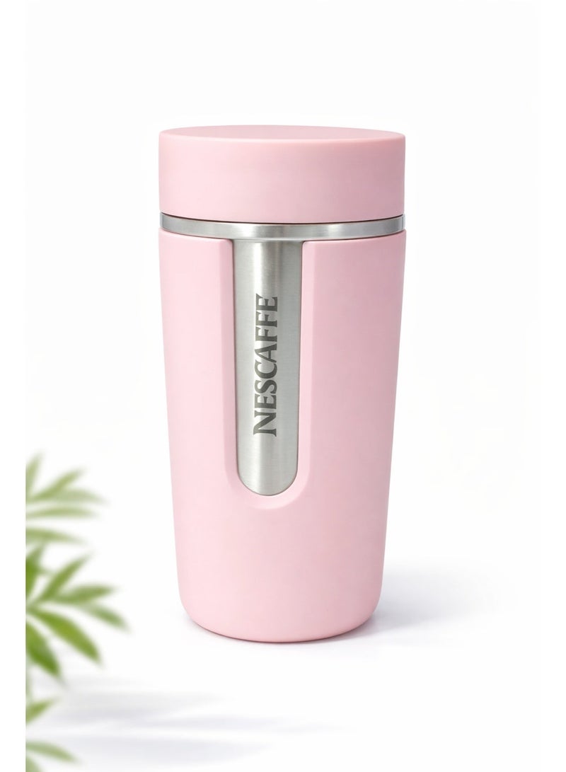نسكافيه كوب قهوة فاخر معزول من الفولاذ المقاوم للصدأ | كوب قهوة للسفر مقاوم للتسرب | كوب حراري يحافظ على المشروبات ساخنة وباردة | تصميم أنيق باللون الوردي - Image 1