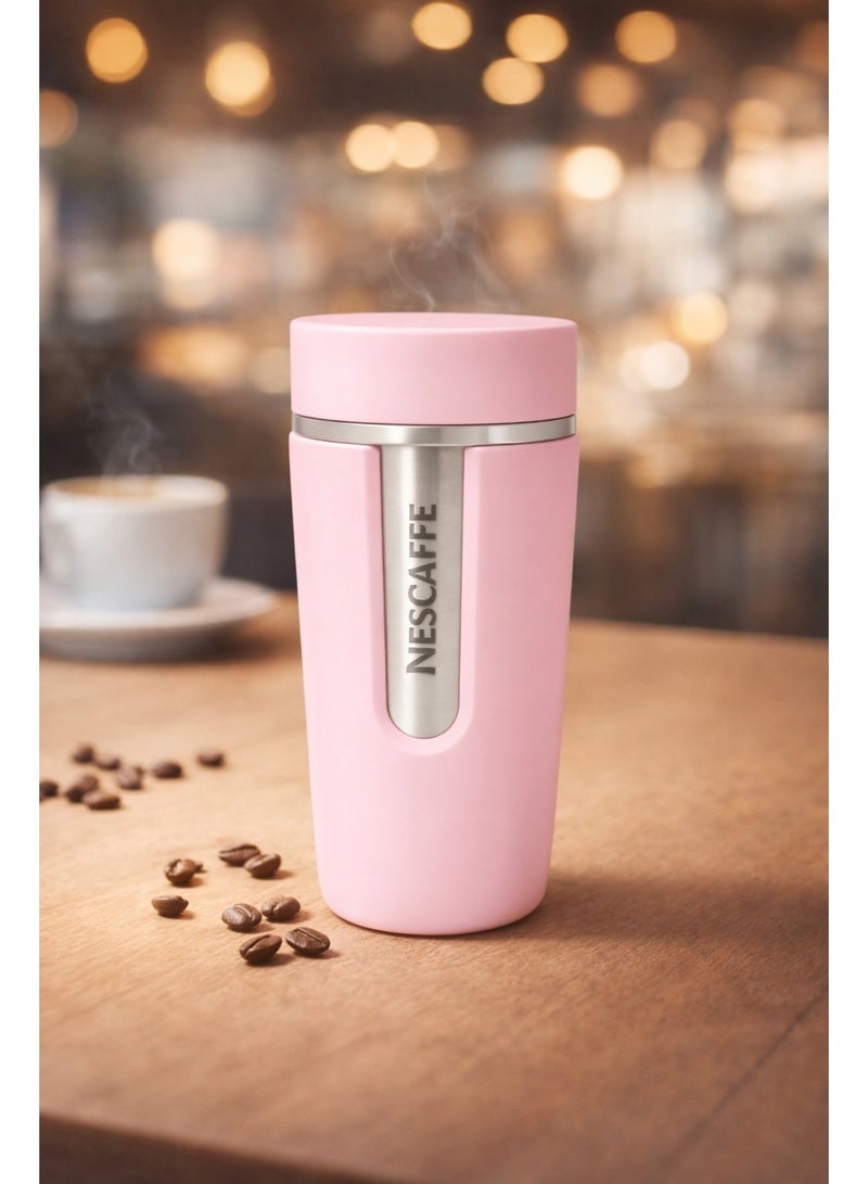 Nescafe Premium Insulated Stainless Steel Coffee Mug | Leak-Resistant Travel Coffee Cup | Hot & Cold Vacuum Mug | Stylish Pink Design - Image 2