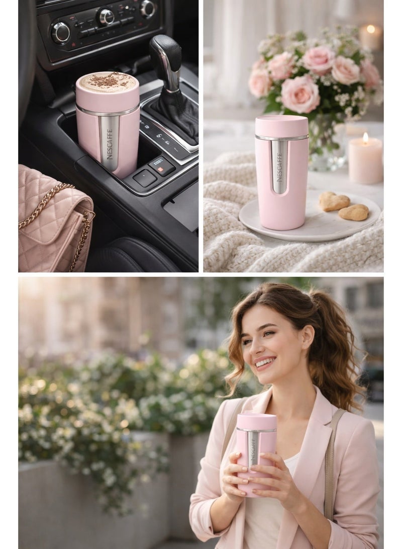Nescafe Premium Insulated Stainless Steel Coffee Mug | Leak-Resistant Travel Coffee Cup | Hot & Cold Vacuum Mug | Stylish Pink Design - Image 5